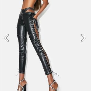 Sexy Faux Leather Lace Up Pants